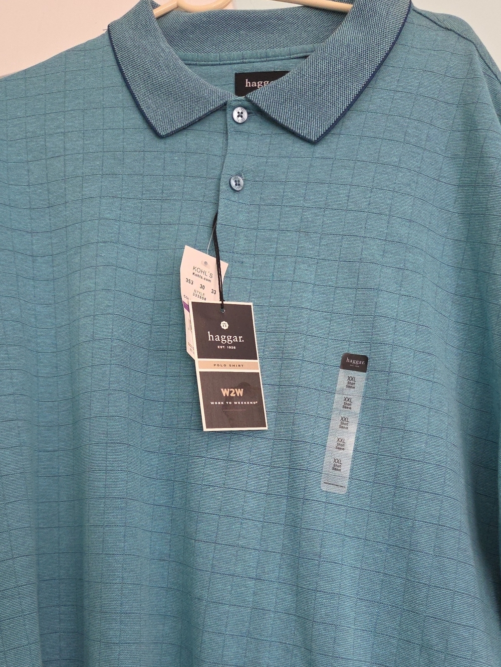 Haggar Men's Teal Grid Polo Shirt New with tags